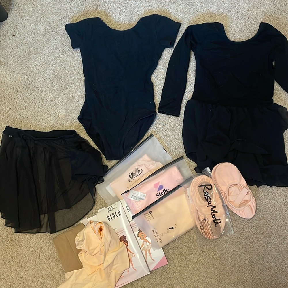 Girls ballet leotards, ballet tights and canvas ballet shoes